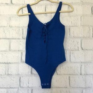 TopShop Size 6 Bodysuit Blue Lace Up Sleeveless
